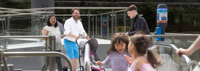 Children boarding at Battersea Power Station